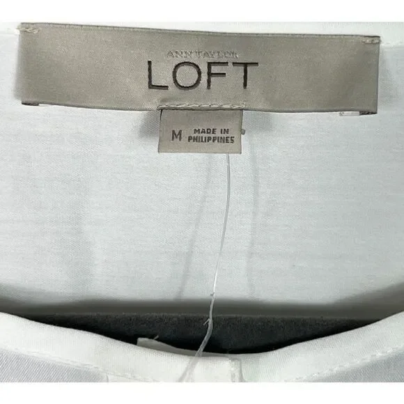 Ann Taylor Loft Tunic Top Long Sleeve Button Up Pockets White Size Medium - Picture 6 of 8
